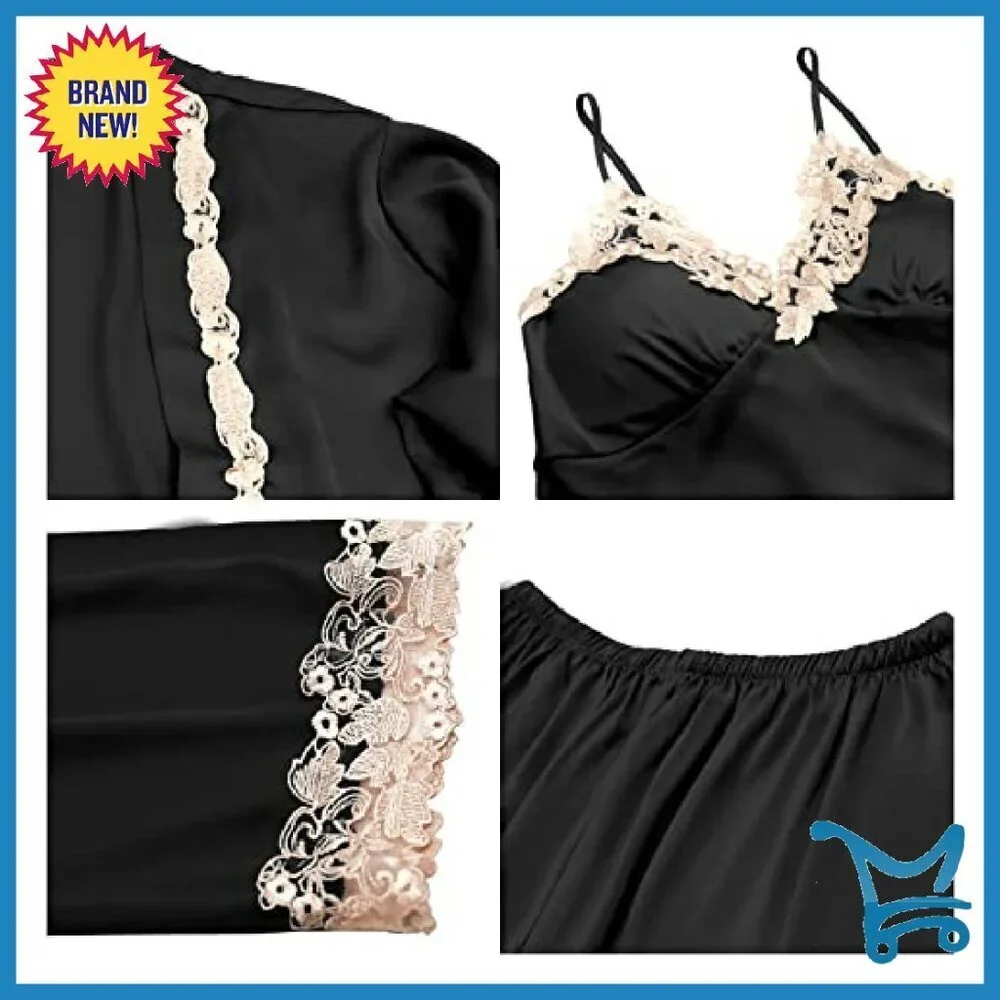 Silk Pajama Set 5-Piece Sleepwear Loungewear Satin Soft